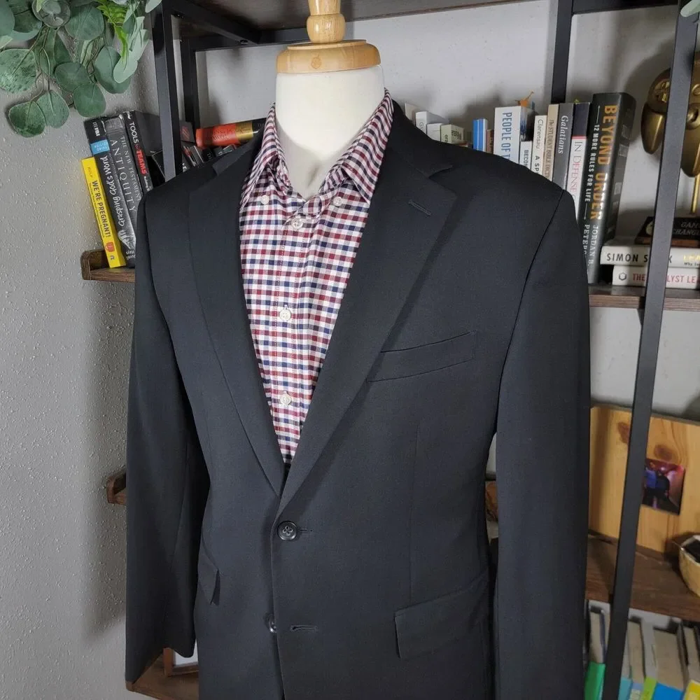 Banana Republic Mens Sport Coat Two Button Solid Black Lanificio Wool 40S Modern